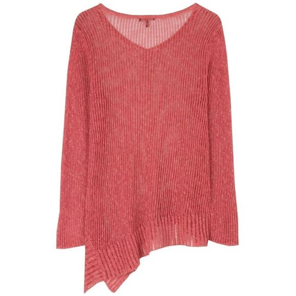 Eileen Fisher Airy Linen Grain Rib V Neck Sweater Size L Coral Tunic Top - Picture 12 of 13